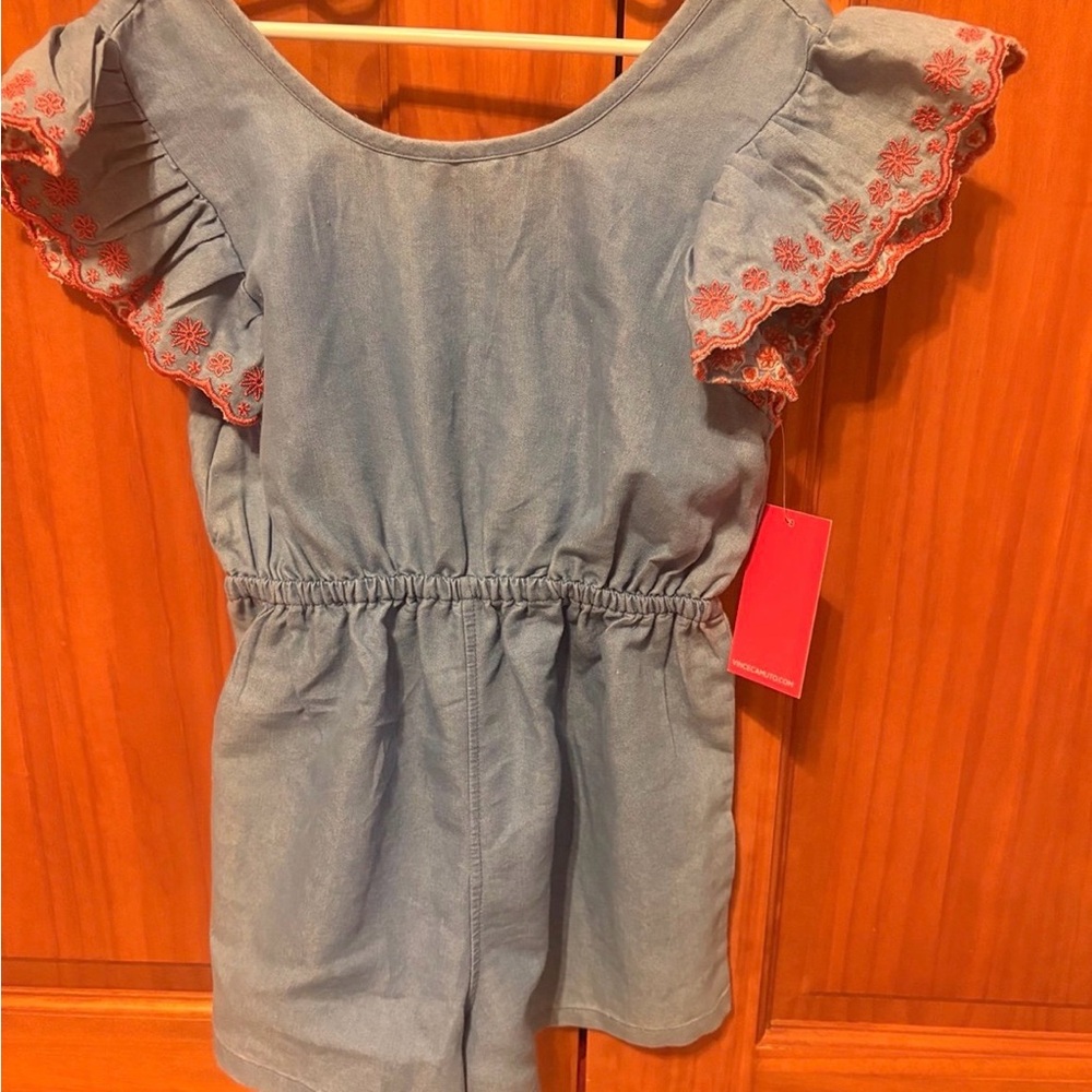 Vince Camuto Blue Romper with Red Embroidery